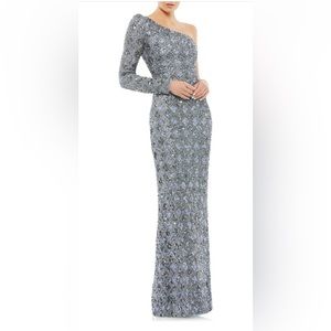 Mac Duggal Sequin Long Sleeve One Shoulder Gown